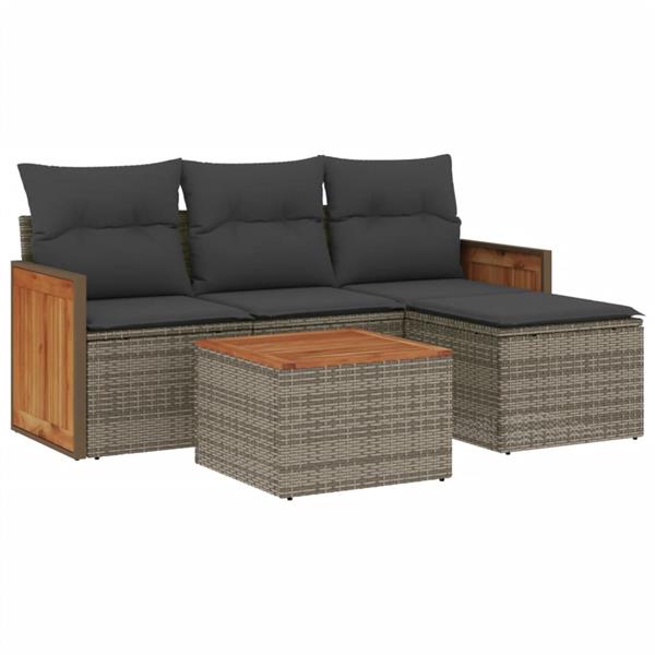 Grote foto vidaxl 5 delige loungeset met kussens poly rattan grijs tuin en terras tuinmeubelen