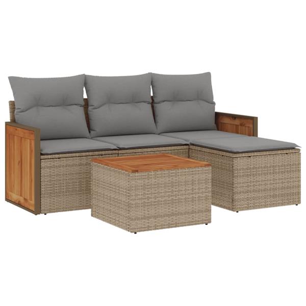 Grote foto vidaxl 5 delige loungeset met kussens poly rattan beige tuin en terras tuinmeubelen