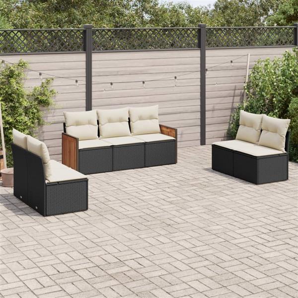 Grote foto vidaxl 7 delige loungeset met kussens poly rattan zwart tuin en terras tuinmeubelen