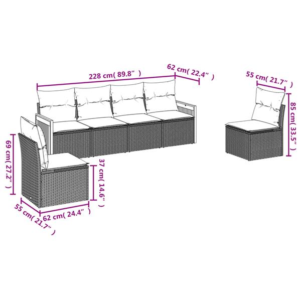 Grote foto vidaxl 6 delige loungeset met kussens poly rattan beige tuin en terras tuinmeubelen