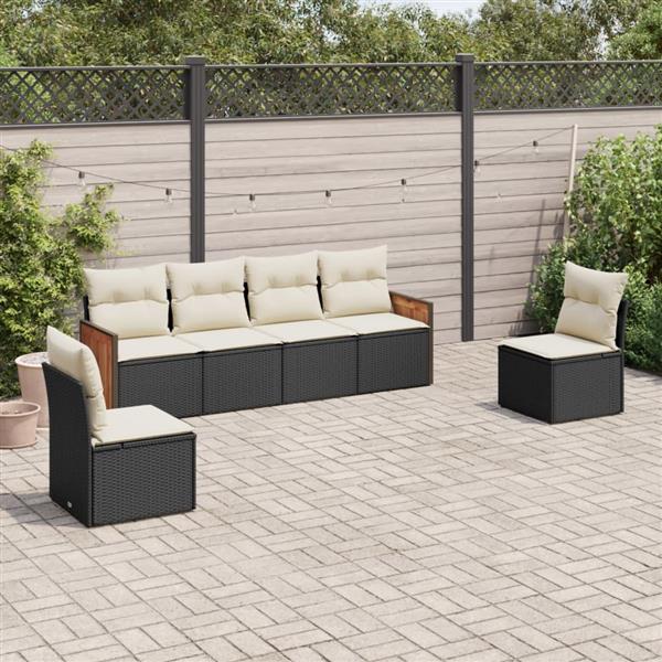 Grote foto vidaxl 6 delige loungeset met kussens poly rattan zwart tuin en terras tuinmeubelen