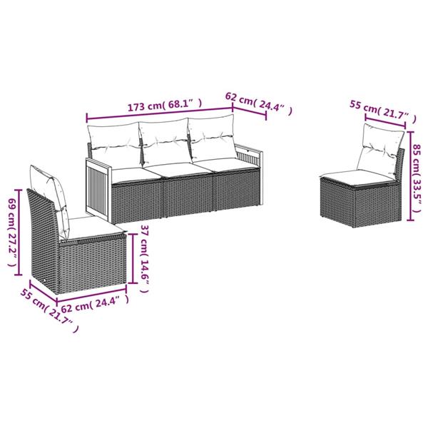 Grote foto vidaxl 5 delige loungeset met kussens poly rattan grijs tuin en terras tuinmeubelen