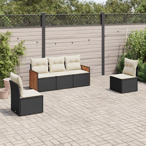 Grote foto vidaxl 5 delige loungeset met kussens poly rattan zwart tuin en terras tuinmeubelen