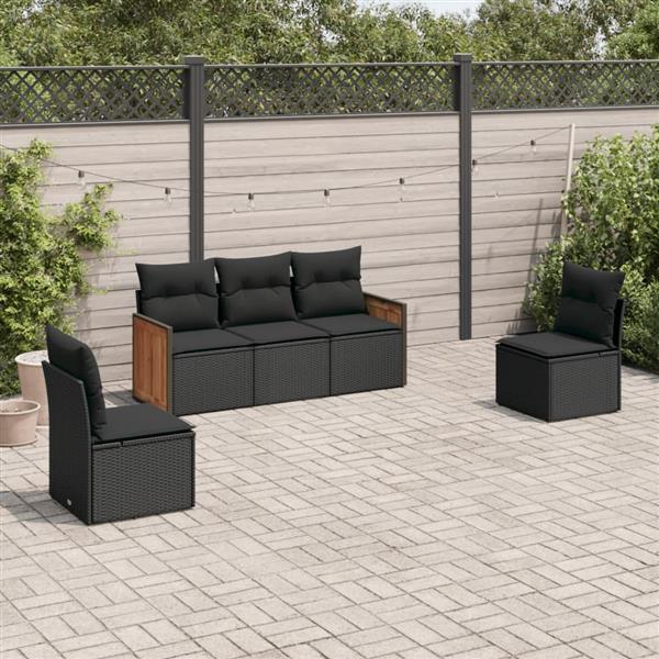 Grote foto vidaxl 5 delige loungeset met kussens poly rattan zwart tuin en terras tuinmeubelen