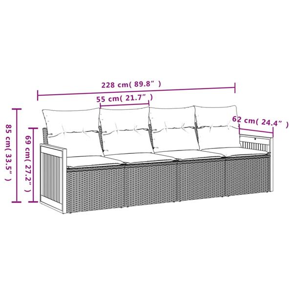 Grote foto vidaxl 4 delige loungeset met kussens poly rattan grijs tuin en terras tuinmeubelen