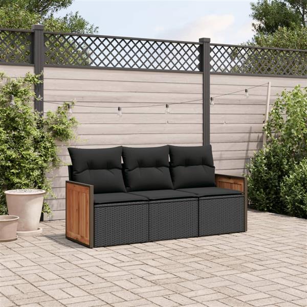 Grote foto vidaxl 3 delige loungeset met kussens poly rattan zwart tuin en terras tuinmeubelen