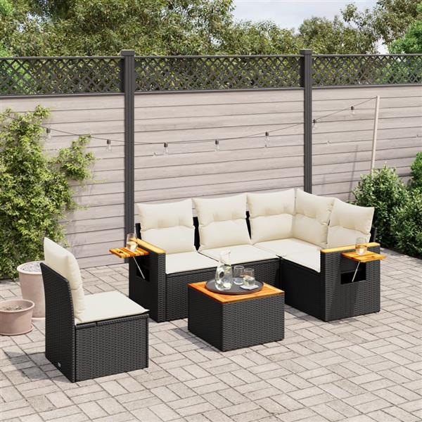 Grote foto vidaxl 6 delige loungeset met kussens poly rattan zwart tuin en terras tuinmeubelen