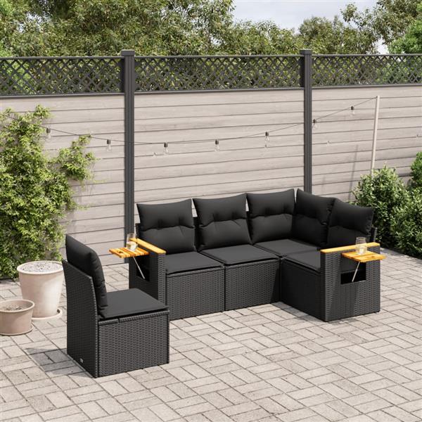 Grote foto vidaxl 5 delige loungeset met kussens poly rattan zwart tuin en terras tuinmeubelen