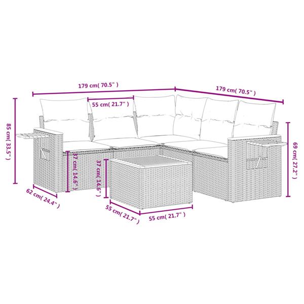 Grote foto vidaxl 6 delige loungeset met kussens poly rattan zwart tuin en terras tuinmeubelen