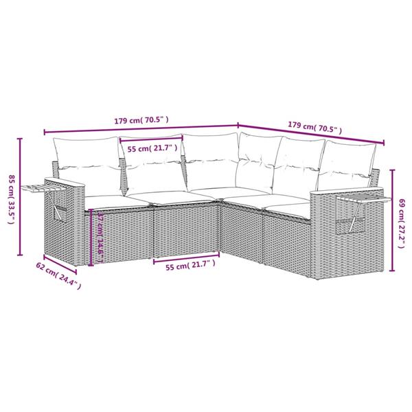 Grote foto vidaxl 5 delige loungeset met kussens poly rattan zwart tuin en terras tuinmeubelen