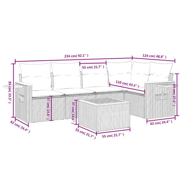 Grote foto vidaxl 6 delige loungeset met kussens poly rattan zwart tuin en terras tuinmeubelen