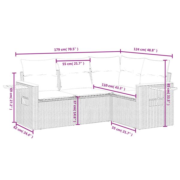 Grote foto vidaxl 4 delige loungeset met kussens poly rattan beige tuin en terras tuinmeubelen