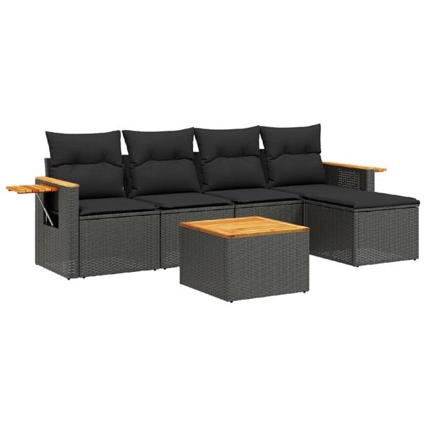 Grote foto vidaxl 6 delige loungeset met kussens poly rattan zwart tuin en terras tuinmeubelen