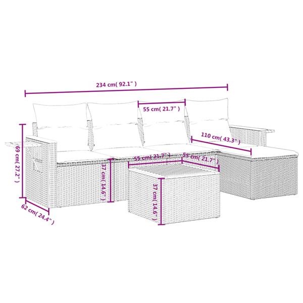 Grote foto vidaxl 6 delige loungeset met kussens poly rattan zwart tuin en terras tuinmeubelen