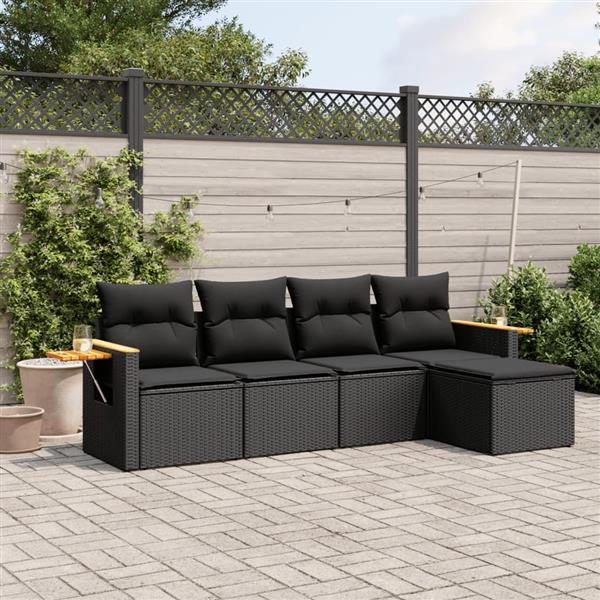 Grote foto vidaxl 5 delige loungeset met kussens poly rattan zwart tuin en terras tuinmeubelen