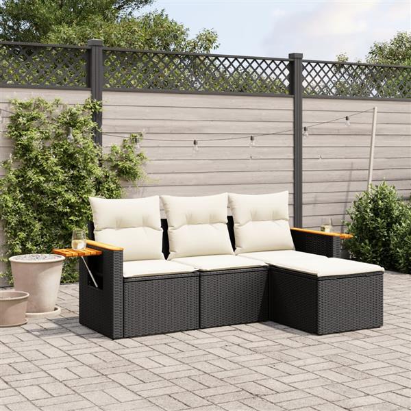 Grote foto vidaxl 4 delige loungeset met kussens poly rattan zwart tuin en terras tuinmeubelen