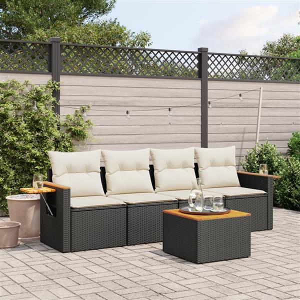 Grote foto vidaxl 5 delige loungeset met kussens poly rattan zwart tuin en terras tuinmeubelen