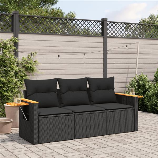 Grote foto vidaxl 3 delige loungeset met kussens poly rattan zwart tuin en terras tuinmeubelen