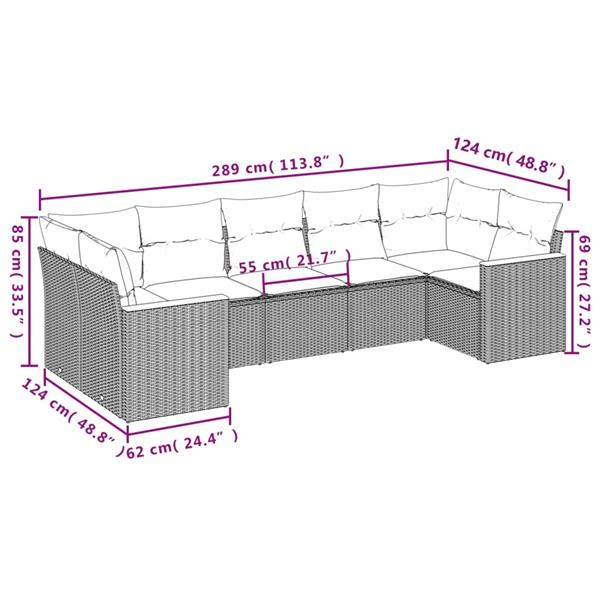 Grote foto vidaxl 7 delige loungeset met kussens poly rattan zwart tuin en terras tuinmeubelen