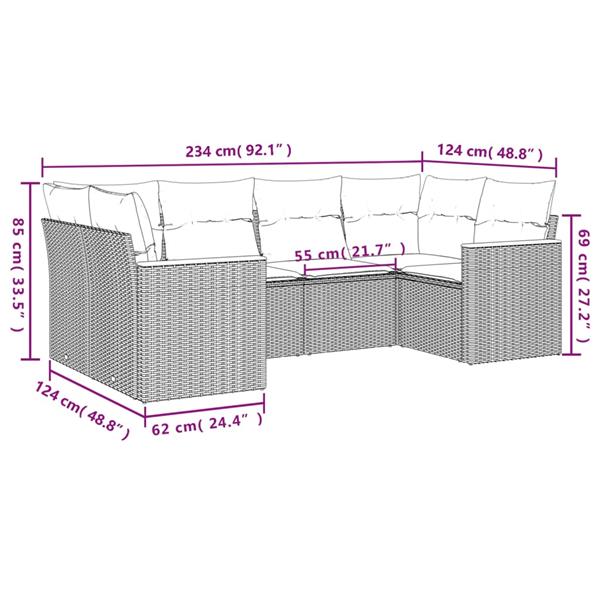 Grote foto vidaxl 6 delige loungeset met kussens poly rattan grijs tuin en terras tuinmeubelen