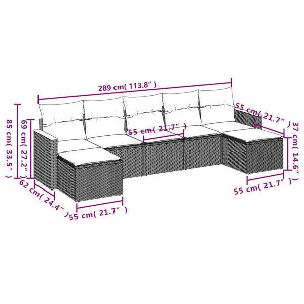 Grote foto vidaxl 7 delige loungeset met kussens poly rattan zwart tuin en terras tuinmeubelen