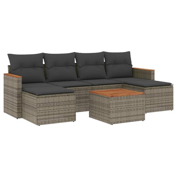 Grote foto vidaxl 7 delige loungeset met kussens poly rattan grijs tuin en terras tuinmeubelen