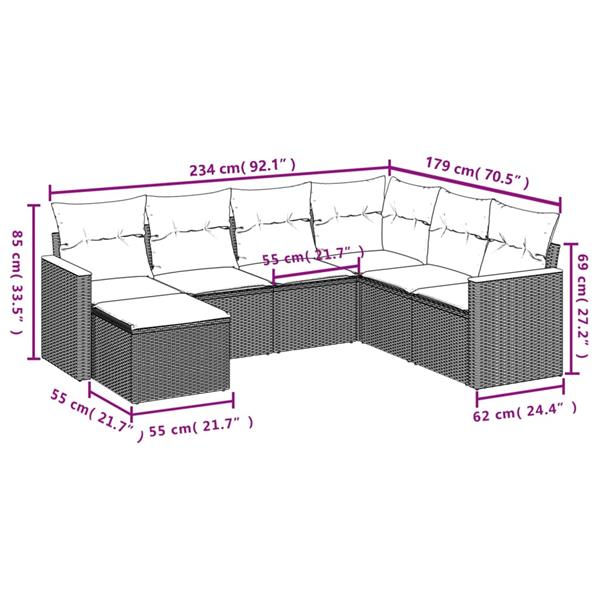 Grote foto vidaxl 7 delige loungeset met kussens poly rattan grijs tuin en terras tuinmeubelen