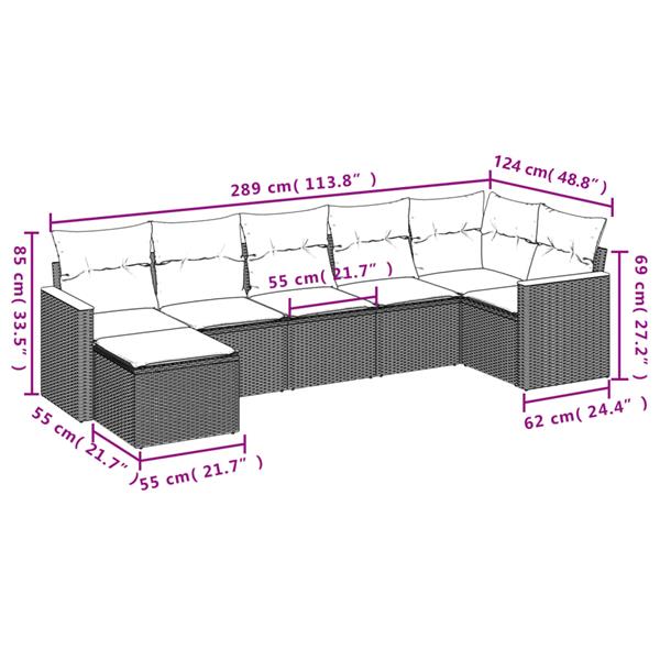 Grote foto vidaxl 7 delige loungeset met kussens poly rattan grijs tuin en terras tuinmeubelen