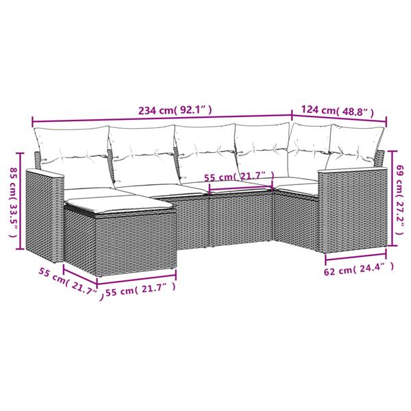 Grote foto vidaxl 6 delige loungeset met kussens poly rattan grijs tuin en terras tuinmeubelen