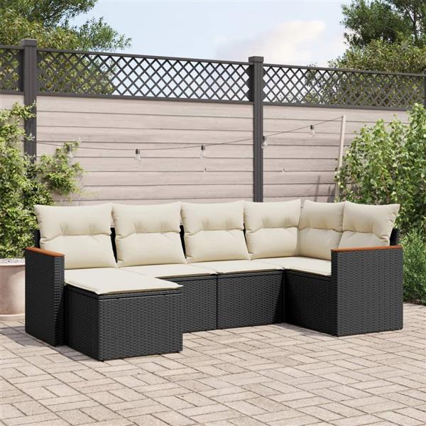 Grote foto vidaxl 6 delige loungeset met kussens poly rattan zwart tuin en terras tuinmeubelen