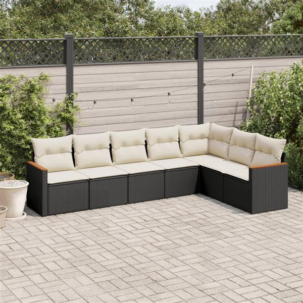 Grote foto vidaxl 7 delige loungeset met kussens poly rattan zwart tuin en terras tuinmeubelen