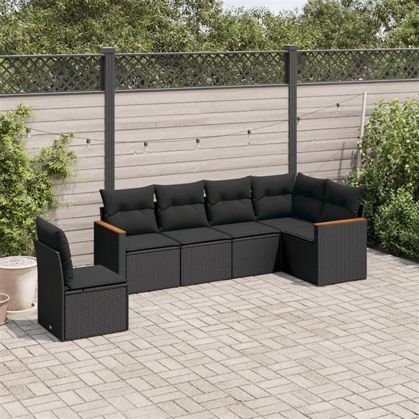 Grote foto vidaxl 6 delige loungeset met kussens poly rattan zwart tuin en terras tuinmeubelen