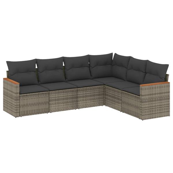 Grote foto vidaxl 6 delige loungeset met kussens poly rattan grijs tuin en terras tuinmeubelen