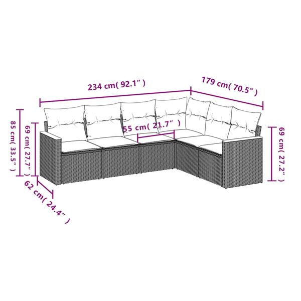 Grote foto vidaxl 6 delige loungeset met kussens poly rattan grijs tuin en terras tuinmeubelen