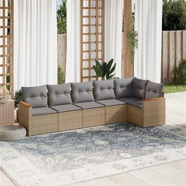 Grote foto vidaxl 6 delige loungeset met kussens poly rattan beige tuin en terras tuinmeubelen