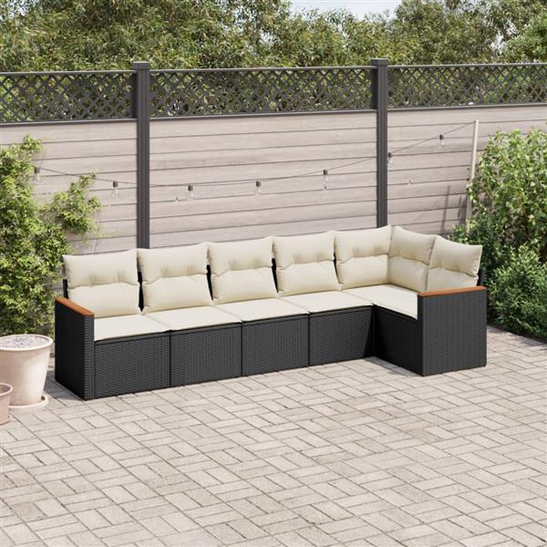 Grote foto vidaxl 6 delige loungeset met kussens poly rattan zwart tuin en terras tuinmeubelen