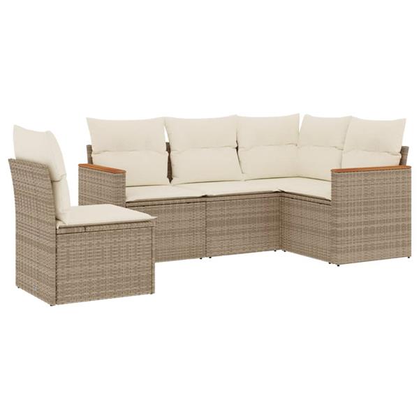 Grote foto vidaxl 5 delige loungeset met kussens poly rattan beige tuin en terras tuinmeubelen