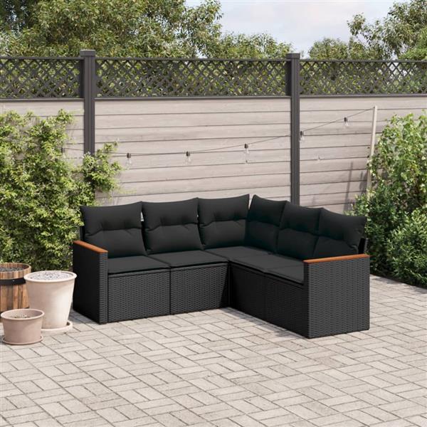 Grote foto vidaxl 5 delige loungeset met kussens poly rattan zwart tuin en terras tuinmeubelen