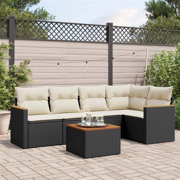 Grote foto vidaxl 6 delige loungeset met kussens poly rattan zwart tuin en terras tuinmeubelen