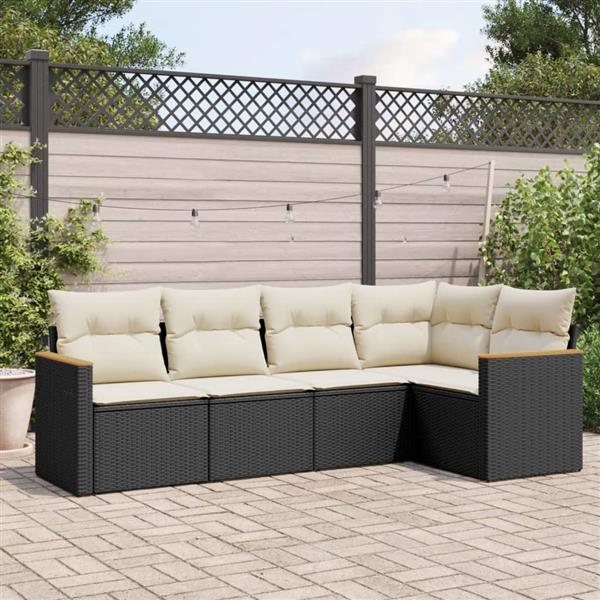 Grote foto vidaxl 5 delige loungeset met kussens poly rattan zwart tuin en terras tuinmeubelen