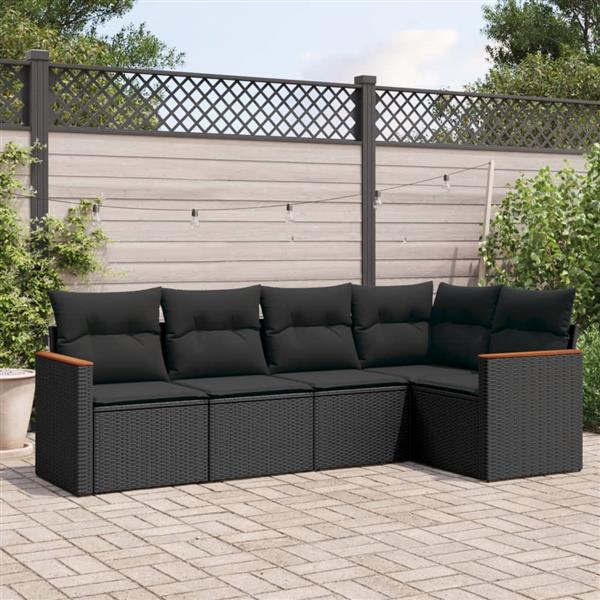 Grote foto vidaxl 5 delige loungeset met kussens poly rattan zwart tuin en terras tuinmeubelen