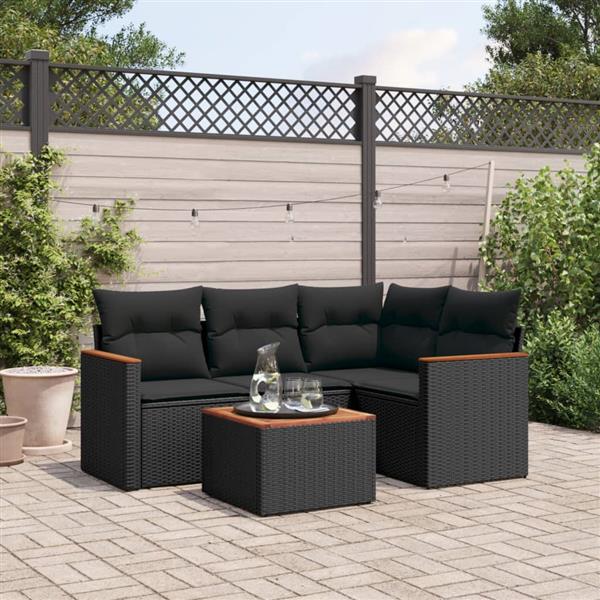 Grote foto vidaxl 5 delige loungeset met kussens poly rattan zwart tuin en terras tuinmeubelen