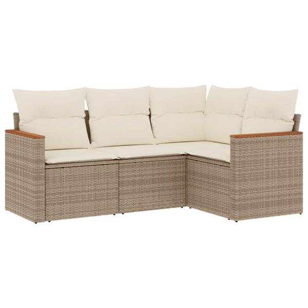 Grote foto vidaxl 4 delige loungeset met kussens poly rattan beige tuin en terras tuinmeubelen