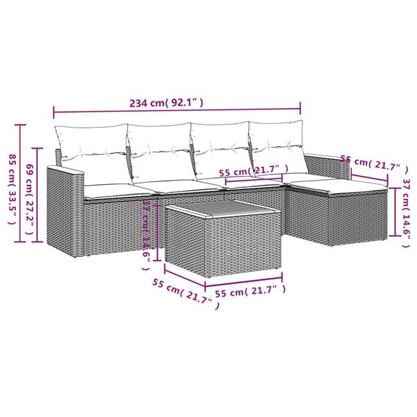 Grote foto vidaxl 6 delige loungeset met kussens poly rattan grijs tuin en terras tuinmeubelen