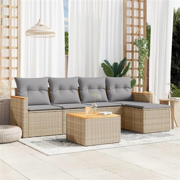 Grote foto vidaxl 6 delige loungeset met kussens poly rattan beige tuin en terras tuinmeubelen