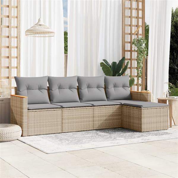 Grote foto vidaxl 5 delige loungeset met kussens poly rattan beige tuin en terras tuinmeubelen