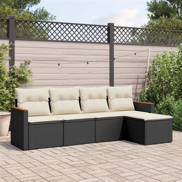 Grote foto vidaxl 5 delige loungeset met kussens poly rattan zwart tuin en terras tuinmeubelen