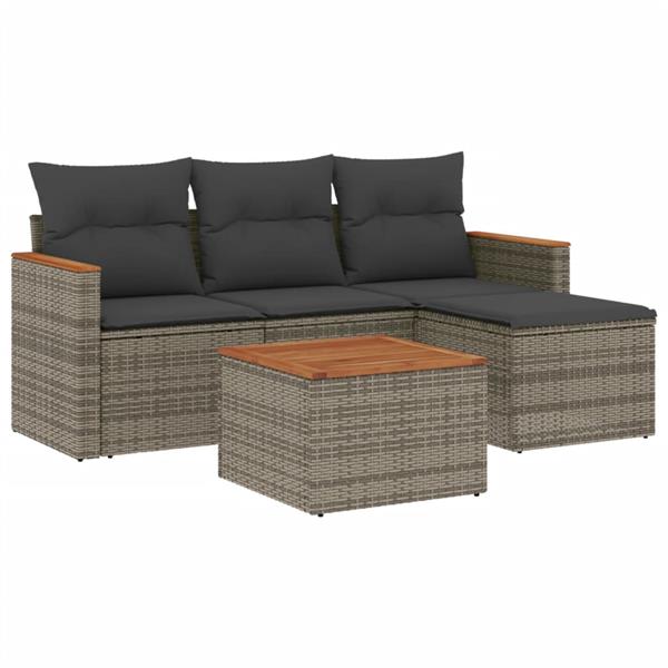 Grote foto vidaxl 5 delige loungeset met kussens poly rattan grijs tuin en terras tuinmeubelen