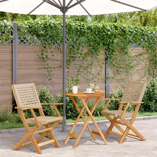 Grote foto vidaxl 3 delige bistroset poly rattan en massief hout beige tuin en terras tuinmeubelen