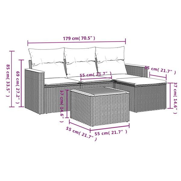 Grote foto vidaxl 5 delige loungeset met kussens poly rattan zwart tuin en terras tuinmeubelen